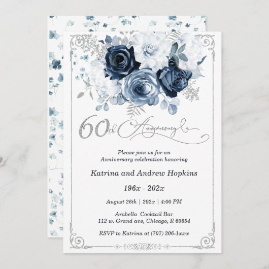60e bruiloft Jubileum Elegant Printable Kaart (Voorkant / Achterkant)