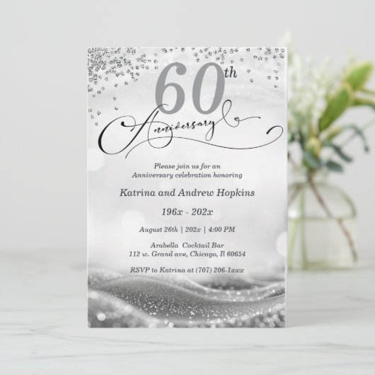 60e bruiloft Jubileum Elegant Printable Kaart (Staand voorkant)