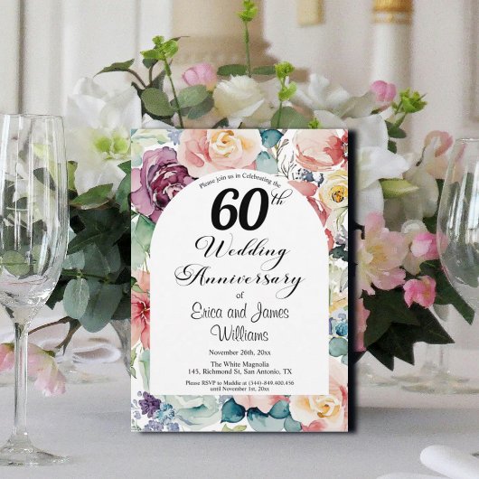 60e bruiloft Jubileum Elegant Script Floral Kaart