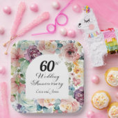 60e bruiloft Jubileum Elegant Script Floral Papieren Bordje (Feest)