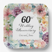 60e bruiloft Jubileum Elegant Script Floral Papieren Bordje (Voorkant)