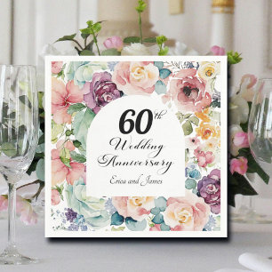 60e bruiloft Jubileum Elegant Script Floral Servet