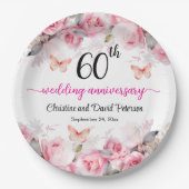 60e bruiloft Jubileum Elegante Blush Rozen Papieren Bordje (Voorkant)