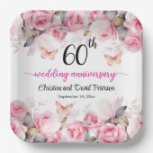60e bruiloft Jubileum Elegante Blush Rozen Papieren Bordje (Voorkant)