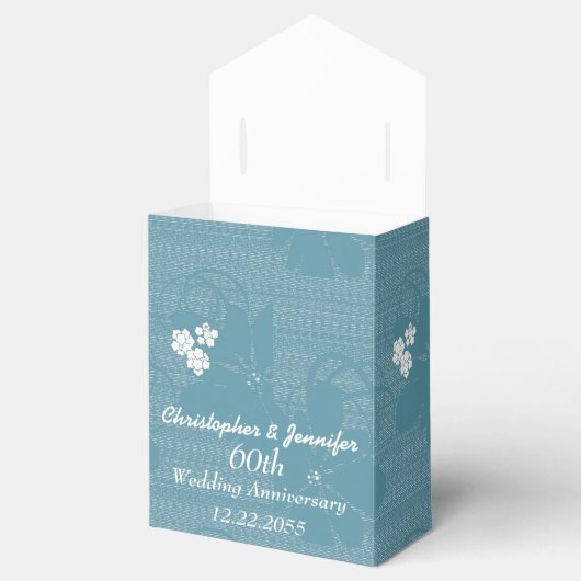 60e bruiloft Jubileum Favor Box, Blauw Bloemen Bedankdoosjes (Geopend)