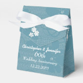 60e bruiloft Jubileum Favor Box, Blauw Bloemen Bedankdoosjes (Voorkant Zijde)