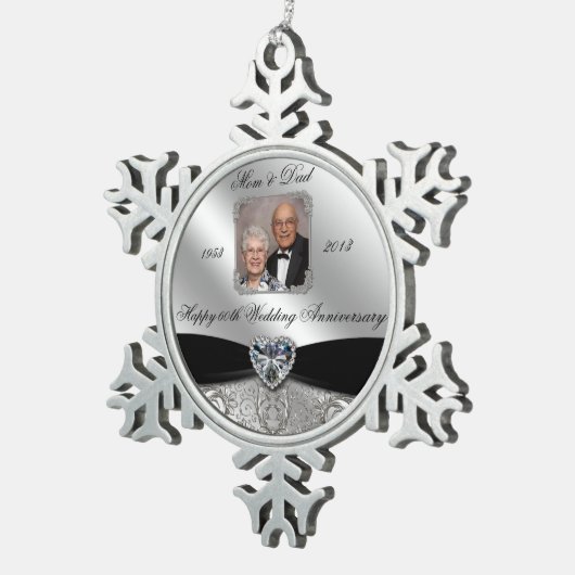 60e bruiloft Jubileum Foto Snowflake Ornament (Rechts)