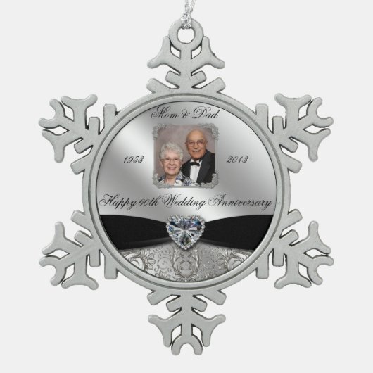 60e bruiloft Jubileum Foto Snowflake Ornament (Voorkant)