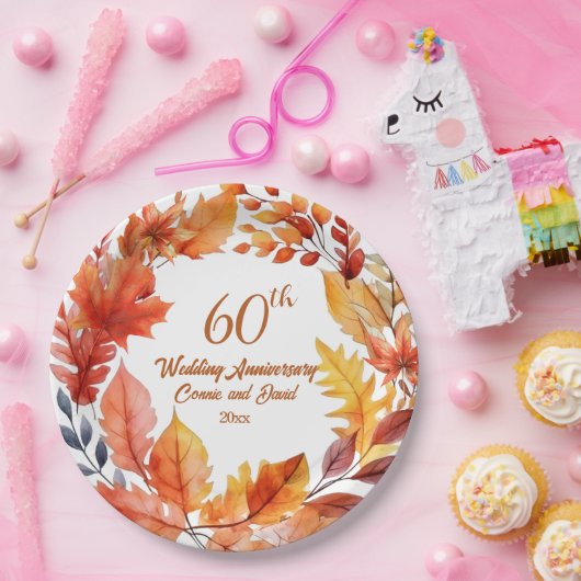 60e bruiloft Jubileum Herfst Bloemen Papieren Bordje (Feest)