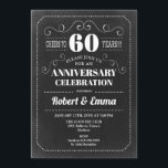 60e bruiloft Jubileum Party - schoolbord Kaart<br><div class="desc">60th Wedding Jubileum Party Invitation Eenvoudig retro-stijlontwerp met krijtbordpatroon. Zwart-wit uitnodigingskaart. Perfect voor een elegant feest! Kan worden gepersonaliseerd naar elk jaar. Stuur me een bericht als je nog meer aanpassingen nodig hebt.</div>