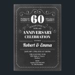 60e bruiloft Jubileum Party - schoolbord Kaart<br><div class="desc">60th Wedding Jubileum Party Invitation Eenvoudig retro-stijlontwerp met krijtbordpatroon. Zwart-wit uitnodigingskaart. Perfect voor een elegant feest! Kan worden gepersonaliseerd naar elk jaar. Stuur me een bericht als je nog meer aanpassingen nodig hebt.</div>