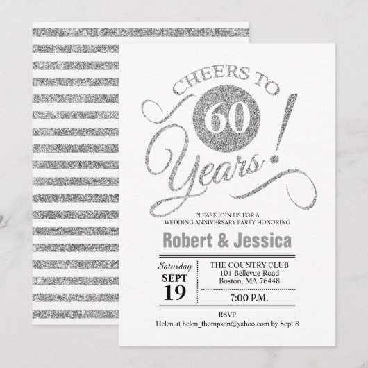 60e bruiloft Jubileum Party - Silver White Kaart (Voorkant / Achterkant)