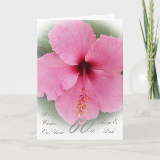 60e bruiloft Jubileum roze Hibiscus Kaart (Voorkant)