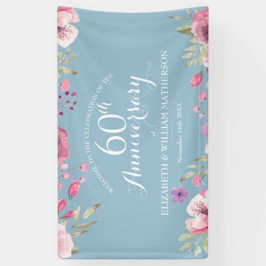 60e bruiloft Jubileum Rozen Bloemen Welkom Spandoek (Verticaal)