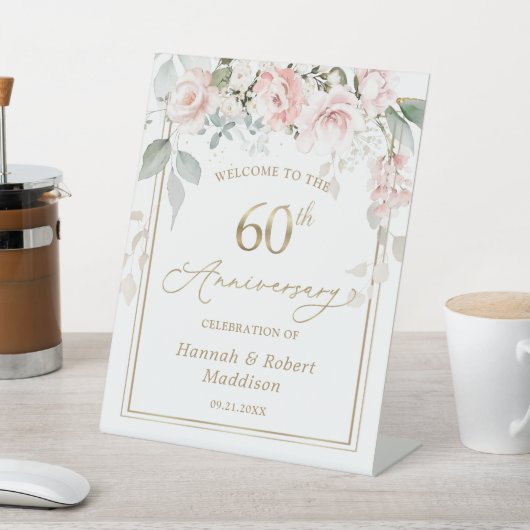 60e bruiloft Jubileum Rozen gebladerte Reclamebord Met Voetstuk (Insitu)