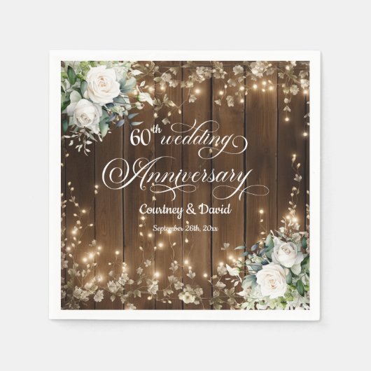 60e bruiloft Jubileum Rustieke String Lights Servet (Voorkant)