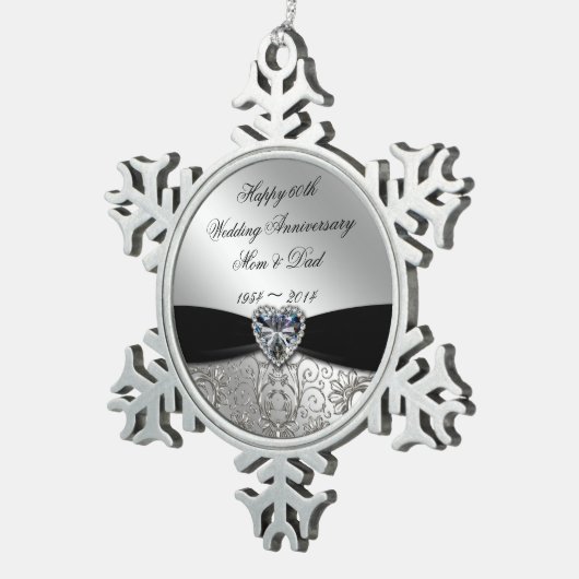 60e bruiloft Jubileum Snowflake Ornament (Rechts)