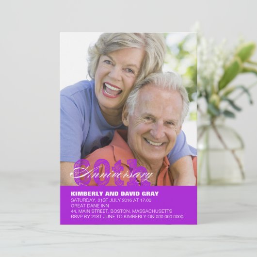 60e bruiloft Jubileum uitnodiging in Paarse (Staand voorkant)