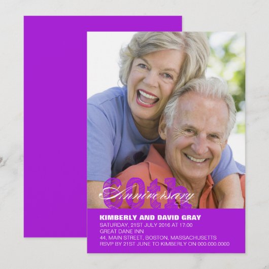 60e bruiloft Jubileum uitnodiging in Paarse (Voorkant / Achterkant)