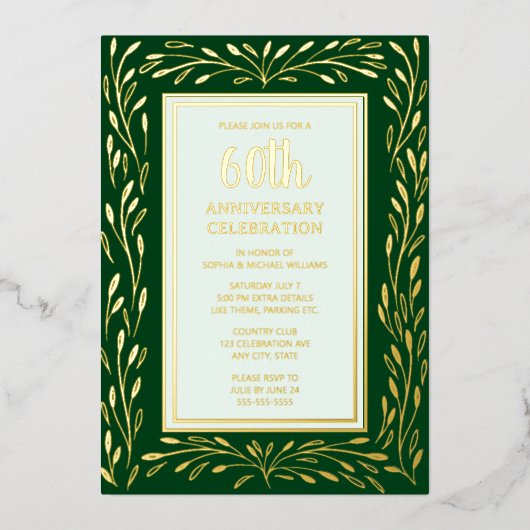 60e bruiloft Jubileum Uitnodigingen Emerald Green (Voorkant)
