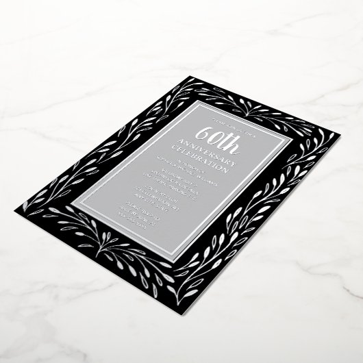 60e bruiloft Jubileum Uitnodigingen Zwart Grijs (Gedraaid)
