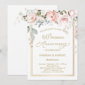 60e bruiloft Jubileum Wit Roze Rozen Kaart (Voorkant / Achterkant)