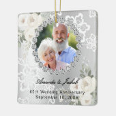 60e bruiloft Jubileum zilveren foto bloemen kant Keramisch Ornament (Links)