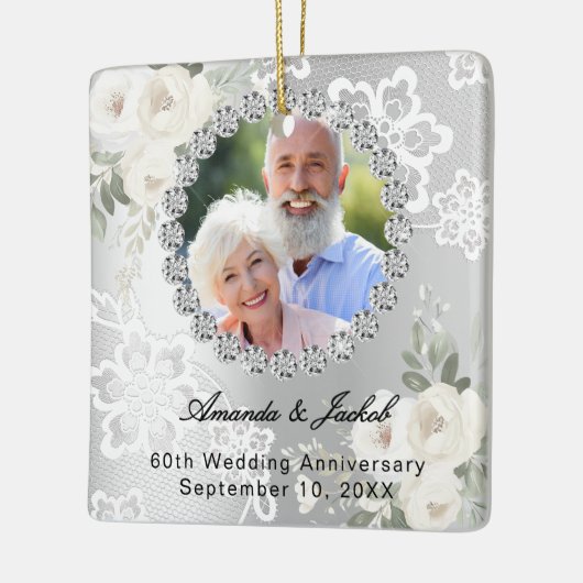 60e bruiloft Jubileum zilveren foto bloemen kant Keramisch Ornament (Links)
