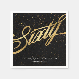 60e Confetti Elegant Calligraphy Gold Black Servet