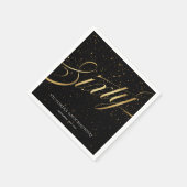 60e Confetti Elegant Calligraphy Gold Black Servet (Hoek)