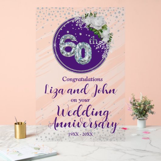 60e Diamant Bruiloft Jubileum Acryl Teken Acryl Bord (Huwelijk)