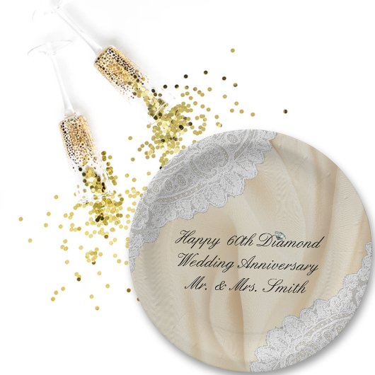 60e Diamant Bruiloft Jubileum Faux Satijn + Kant Papieren Bordje
