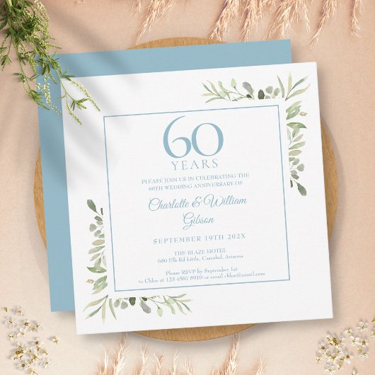 60e diamanten bruiloft aquarel gebladerte kaart