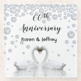 60e diamanten bruiloft bruiloft paar zwanen glazen onderzetter