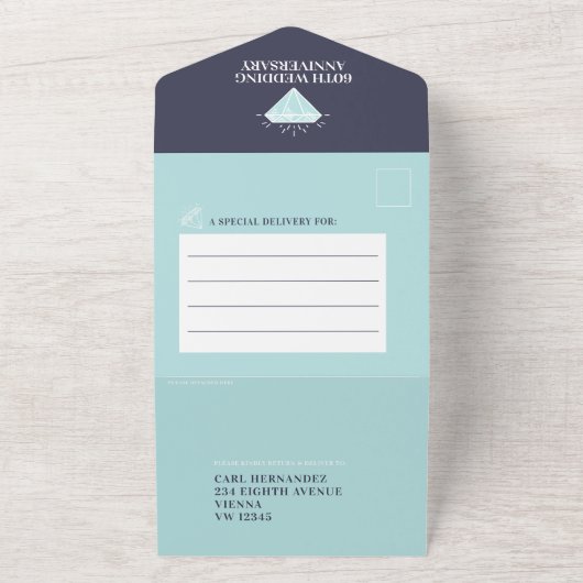 60e diamanten bruiloft feest gemstone all in one uitnodiging (Buitenkant)