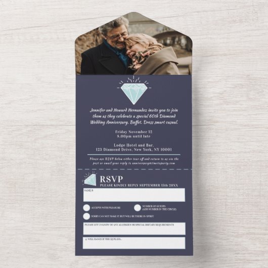 60e diamanten bruiloft feest gemstone all in one uitnodiging (Binnen)