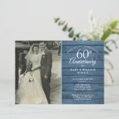 60e Diamanten Bruiloft Foto Blauwe Rustieke Stijl Kaart (Staand voorkant)