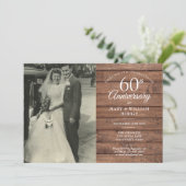 60e Diamanten Bruiloft Foto Rustic Hout Kaart (Staand voorkant)