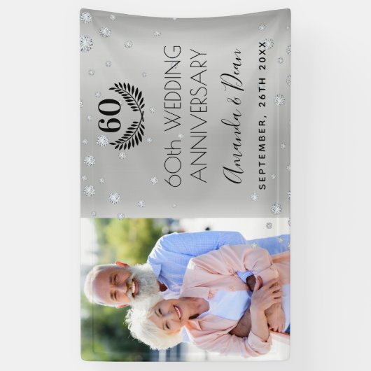 60e diamanten bruiloft foto zilver spandoek (Verticaal)