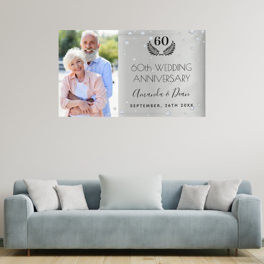 60e diamanten bruiloft foto zilver spandoek