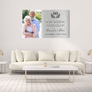 60e diamanten bruiloft foto zilver spandoek