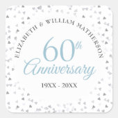 60e diamanten bruiloft harten confetti vierkante sticker (Voorkant)