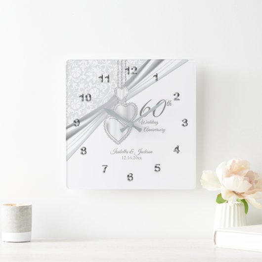 60e Diamanten Bruiloft Herinneringsteken Vierkante Klok (Huis)