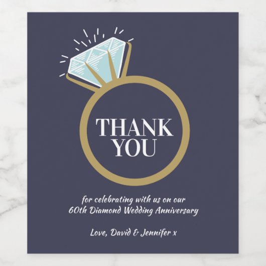 60e diamanten bruiloft jubileum blauwe gunst wijn etiket (Enkel label)