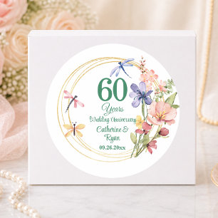 60e Diamanten Bruiloft Jubileum Gouden Kader Bloem Ronde Sticker