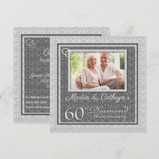 60e diamanten bruiloft met fotofeest kaart (Voorkant / Achterkant)