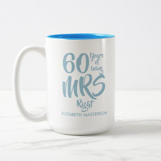 60e diamanten bruiloft 'Mrs Right Fun'  Tweekleurige Koffiemok (Links)