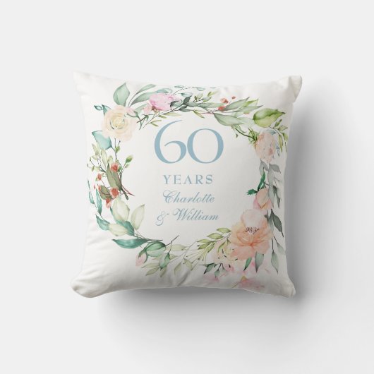 60e Diamanten Bruiloft Rozen Bloemen Kussen (Voorkant)