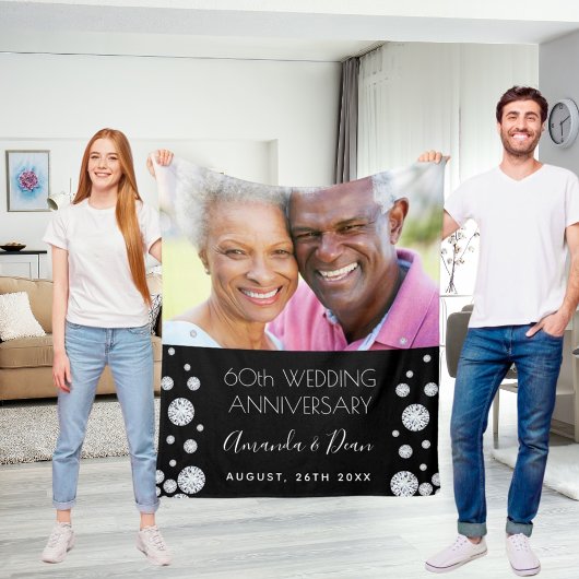 60e diamanten bruiloft speciale foto op huwelijksr fleece deken