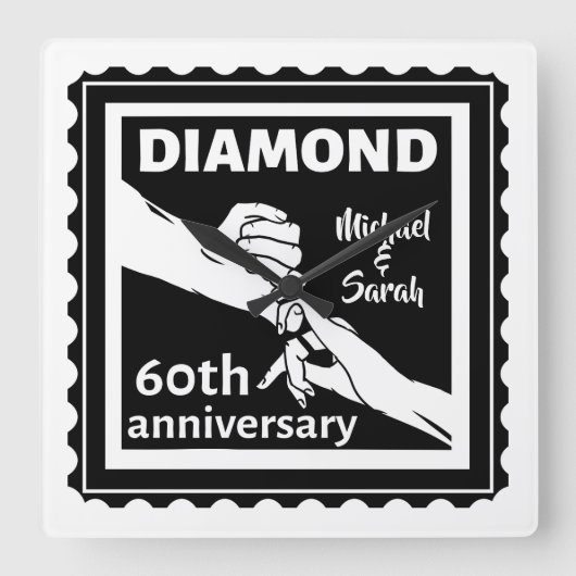 60e diamanten bruiloft traditionele trouwdag vierkante klok (Voorkant)